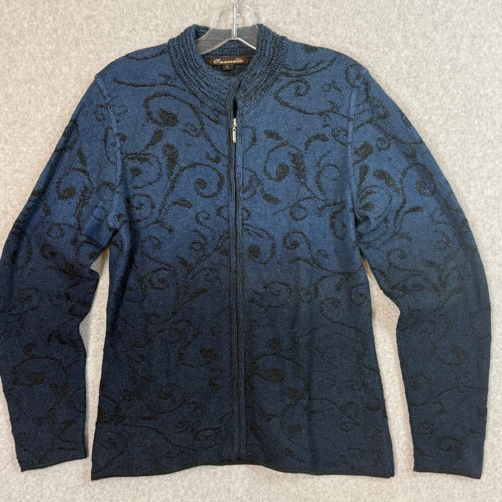 Vtg Caamano 100% Alpaca Full Zip Cardigan Sweater Size L Luxury Cozy Peru